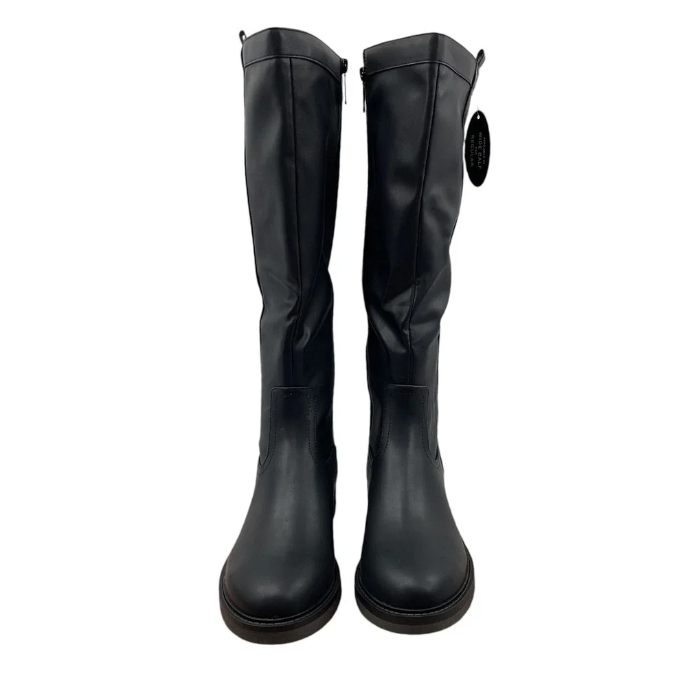 Style & Co Terryy Womens Black Faux Leather Tall Lug Sole Boots 8M F42198